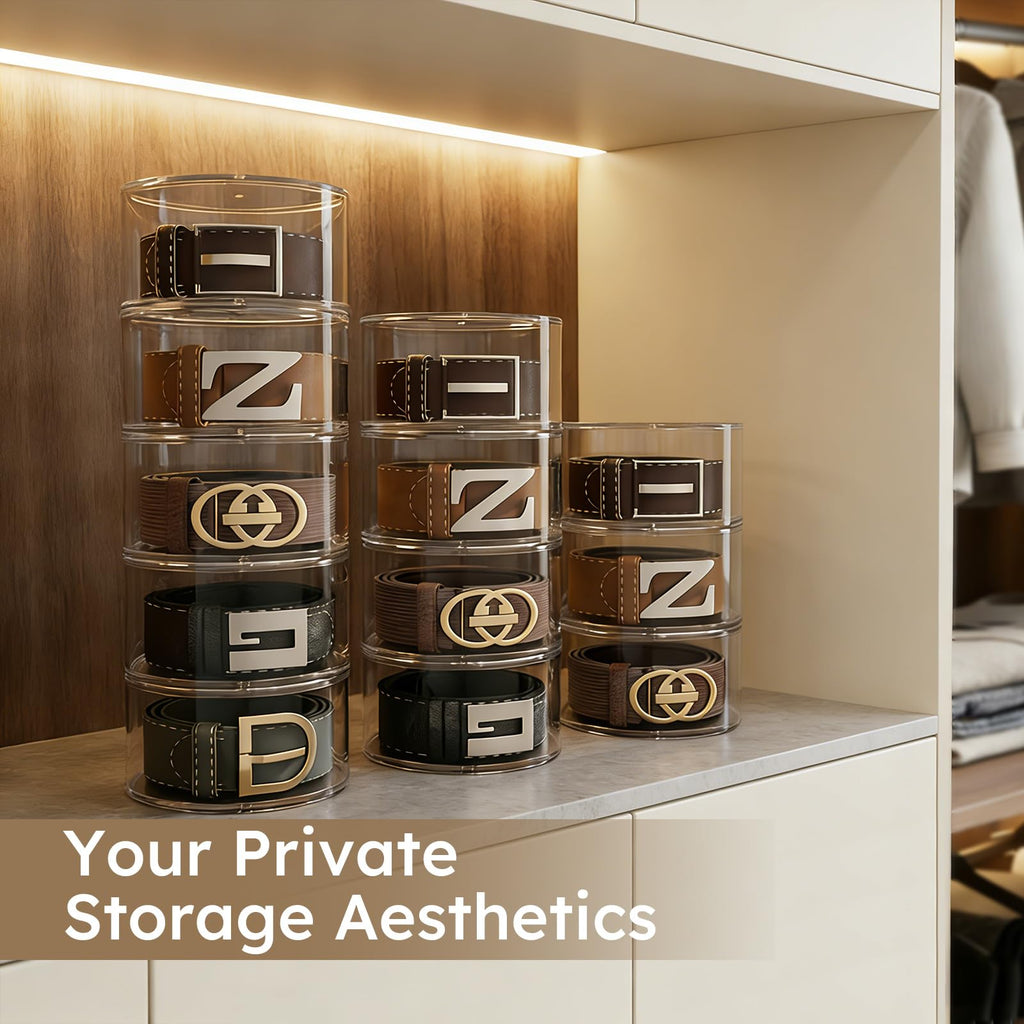 Acrylic Belt Storage Organizer For Closet 4-Layer Stackable Belt Box