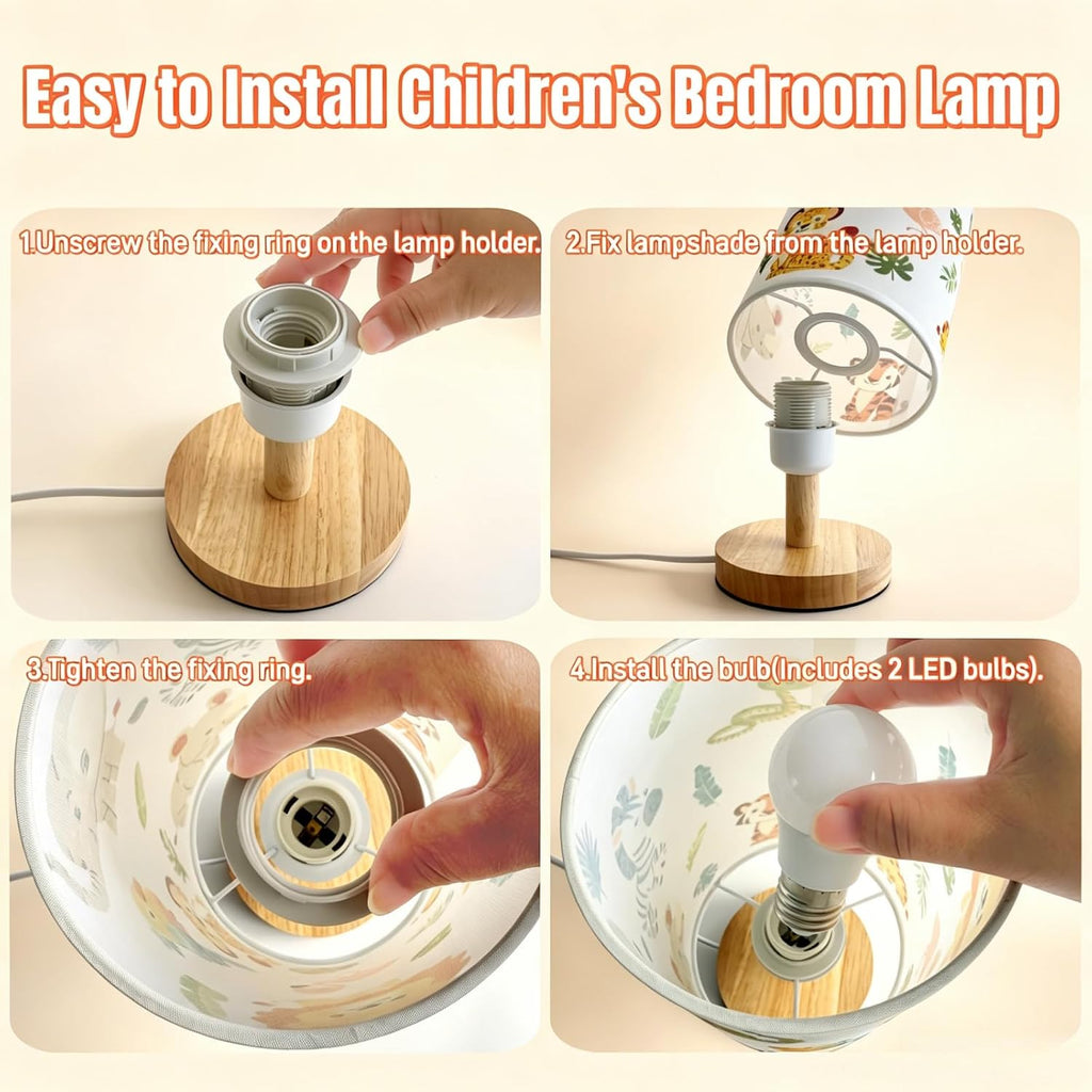 Kids Table Lamp-Night Light for Boys Room, Color LED Desk Lamp with Baby Elephant Zebra Giraffe Tiger Pattern
