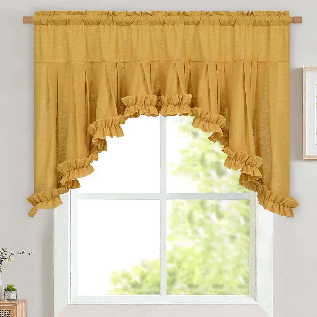 Yellow linen ruffle swag valance 60W x 36L - Casa Home Living