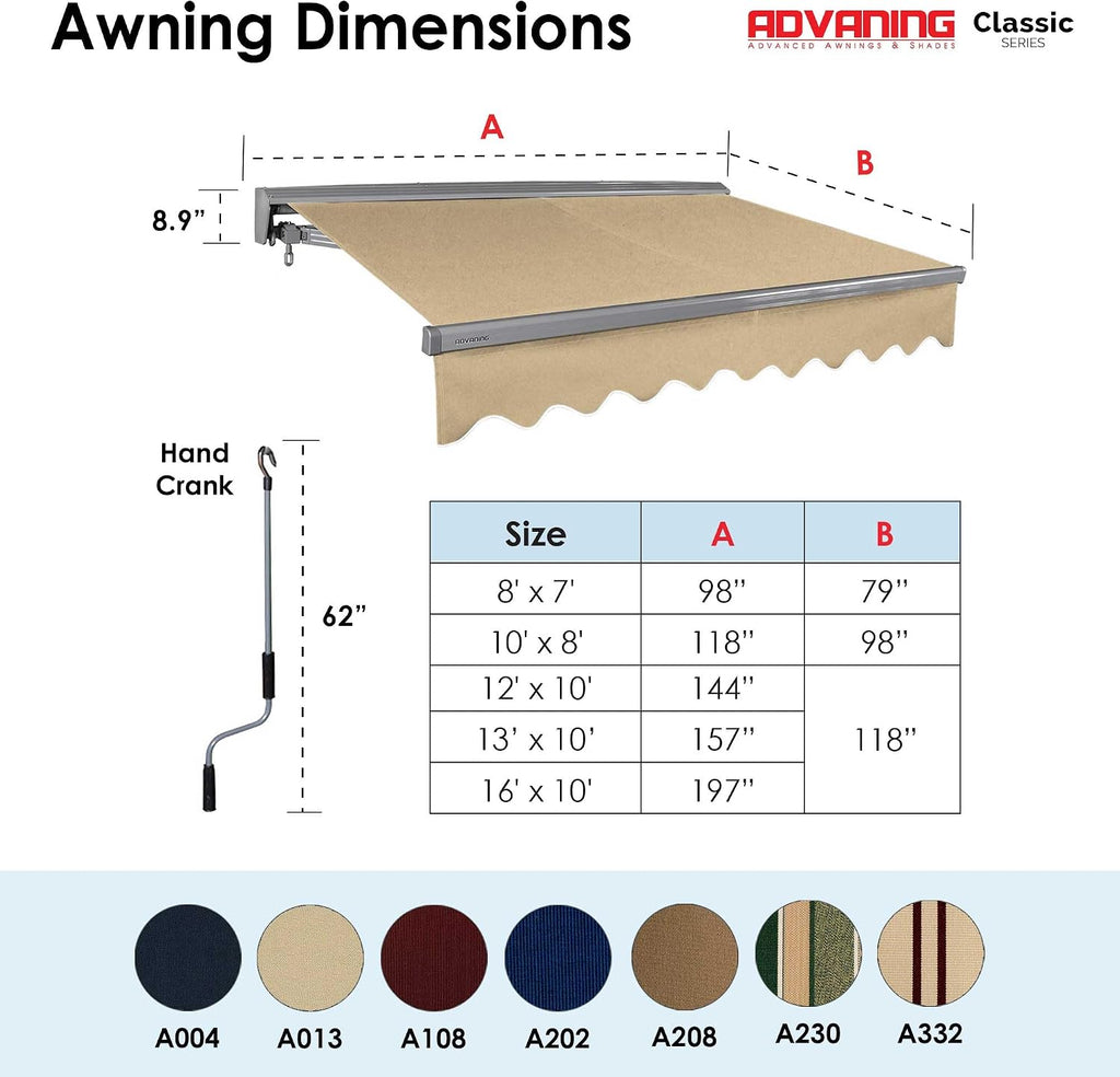 Classic Series 12'X10' Electric Retractable Awning, 100% Acrylic UV+ Sun Shade Canopy, Light Taupe (Solid)