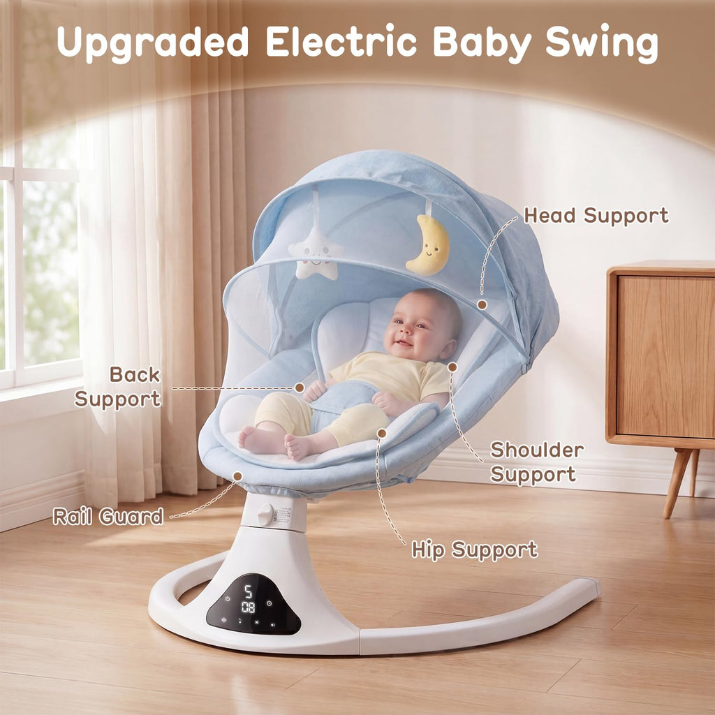 Electric Baby Swing with Remote Control,5 Speeds&Portable&Cozy(0,Blue)
