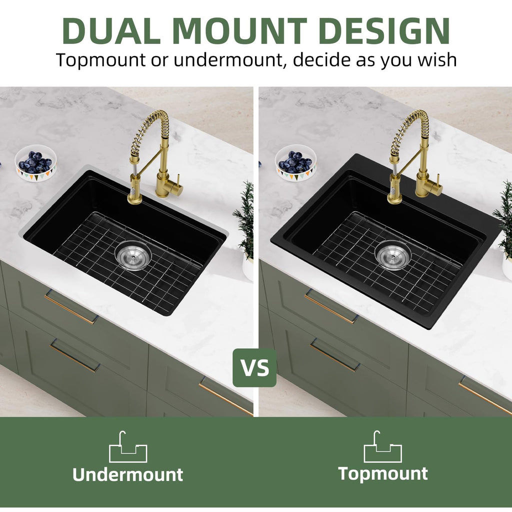 22 Inch Matte Black Granite Drop Sink Workstation