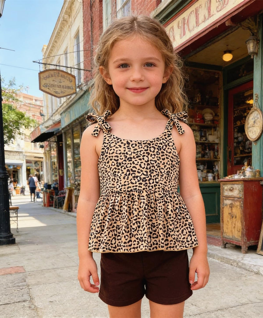 Toddler Girls Clothes Summer Short Set Outfit Tie Knot Shoulder Sleeveless Ruffle Tops and Shorts 2PC Clothing Set