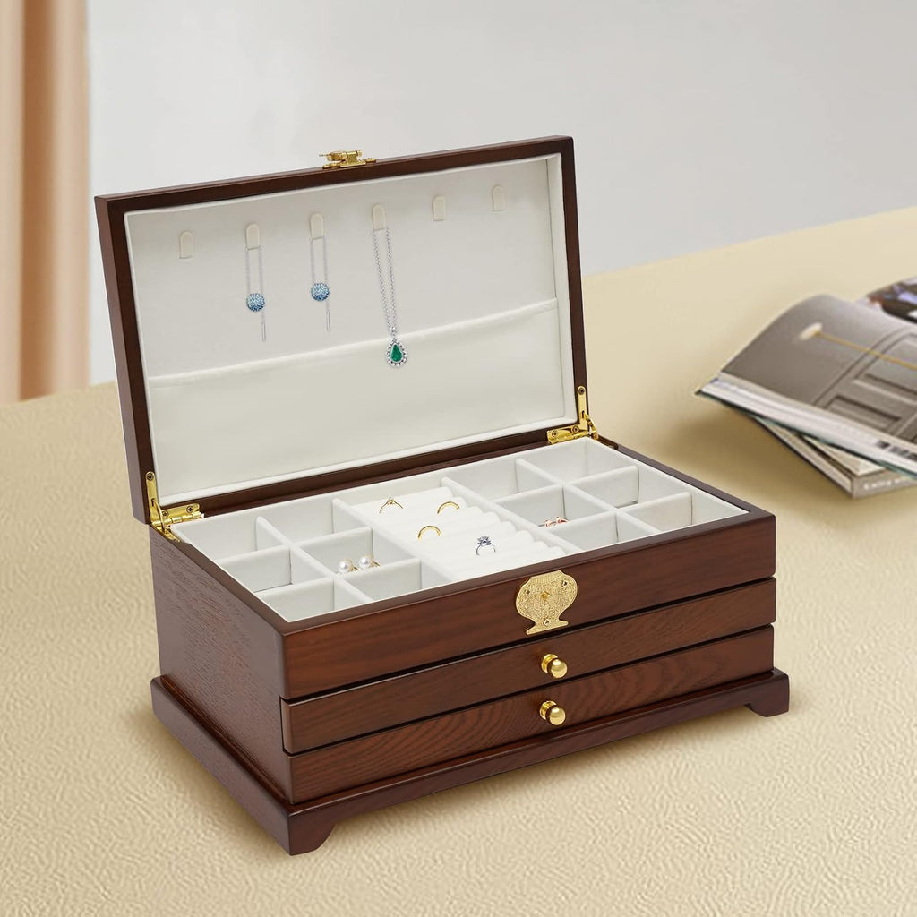 Extra Large 3 Layers Wooden Jewelry Box Jewelry Case Cabinet Armoire Ring Necklacel Gift Storage Box Organizer(3