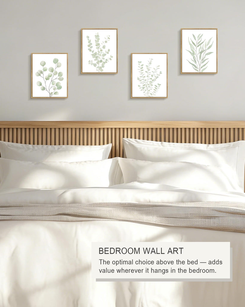 Botanical Plant Framed Wall Art Boho Wall Decor Sage Green Eucalyptus Leaf Prints Minimalist Aesthetic Ready to Hang