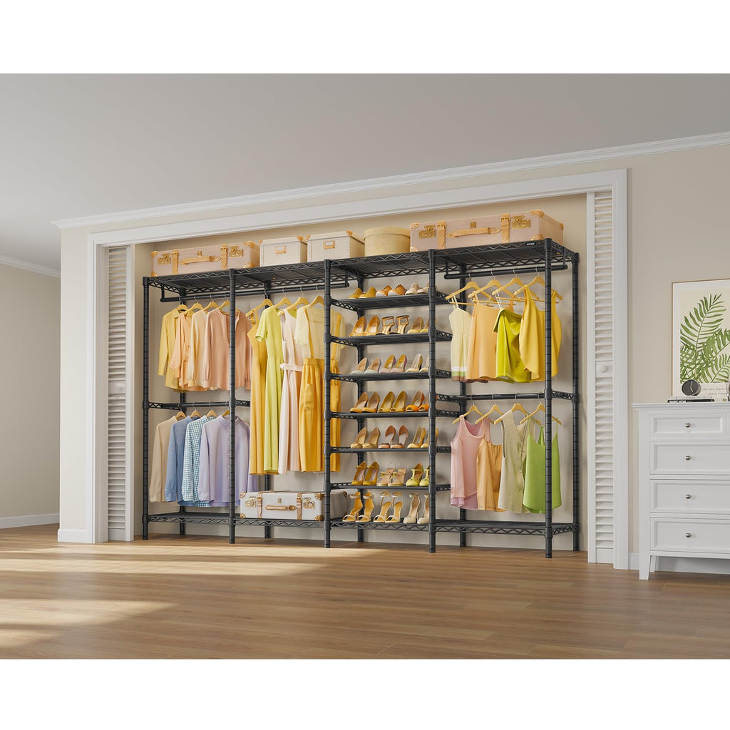 S4 Clothes Rack with Shoe Shelves /Walk-In Closet, Black