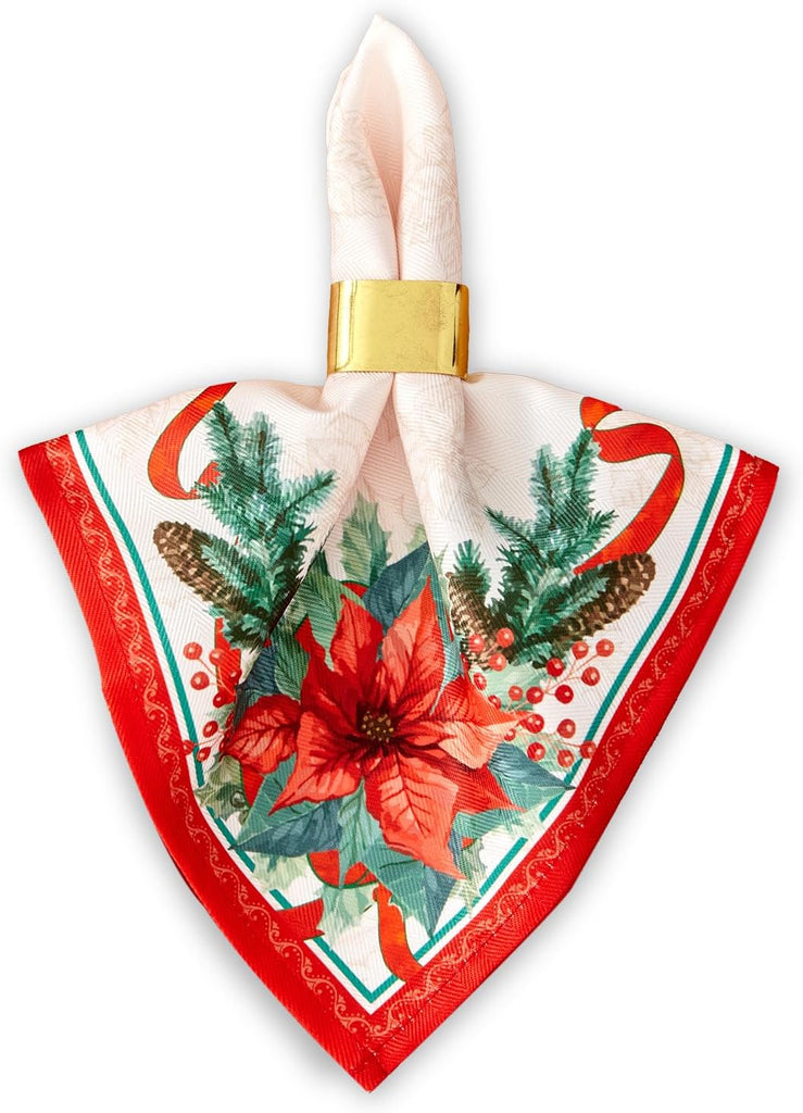 Poinsettia Ribbon Engineered Printed Fabric Christmas Tabletop for Xmas Winter Holiday, Christmas Time - 13 x 19