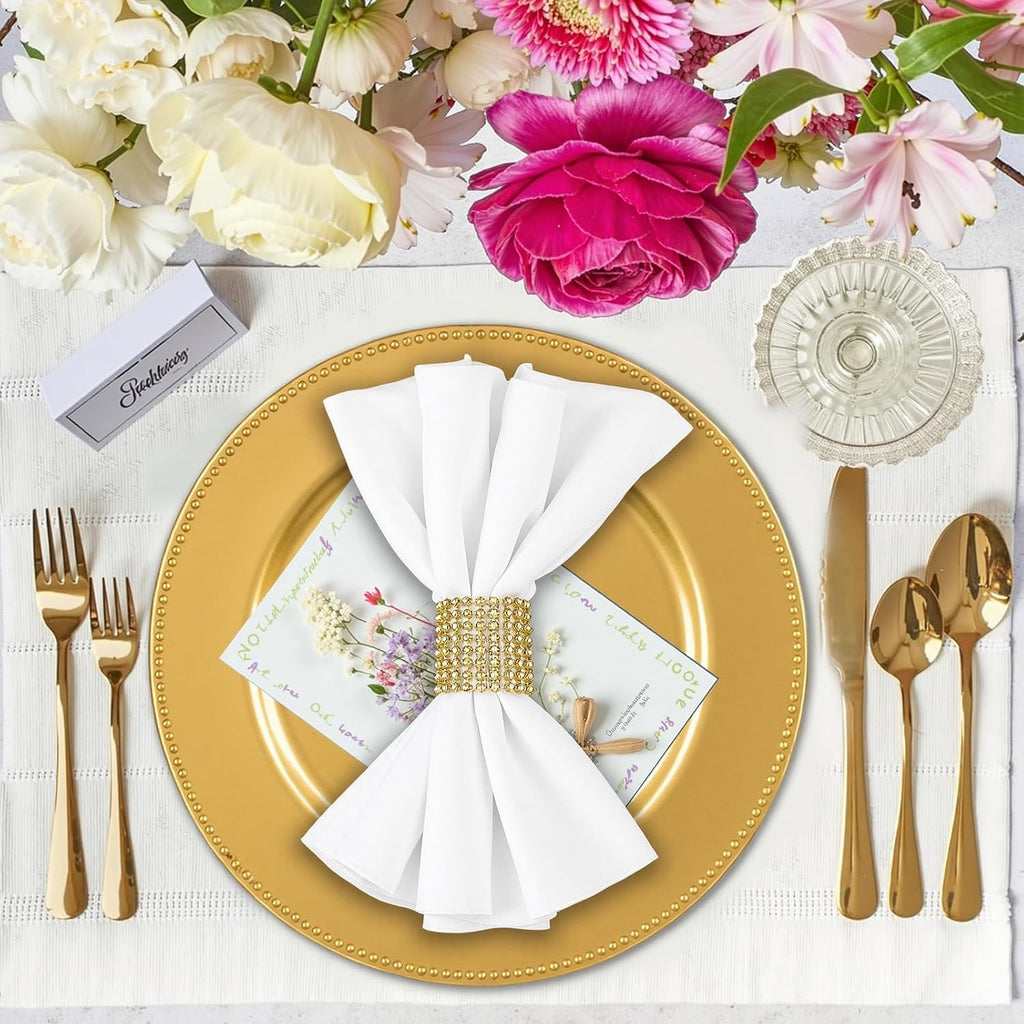 Gold Charger Plates, 13 Inch Plastic Round Gold Chargers for Dinner Plates with Beaded Rim, Reusable Plastic - Set of 50