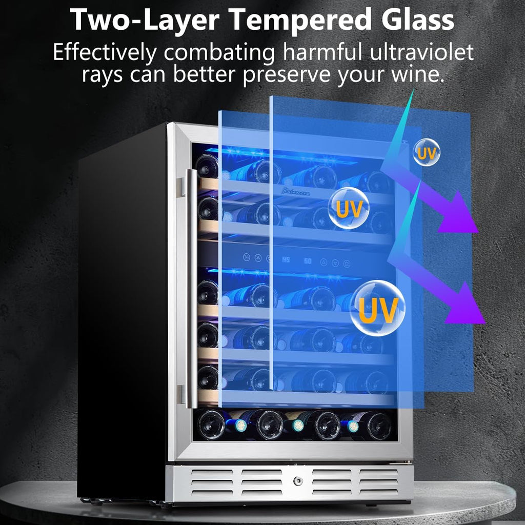 24 inch Wine Cooler, 37 Bottle - Dual Zone Built-in or Freestanding Fridge with 