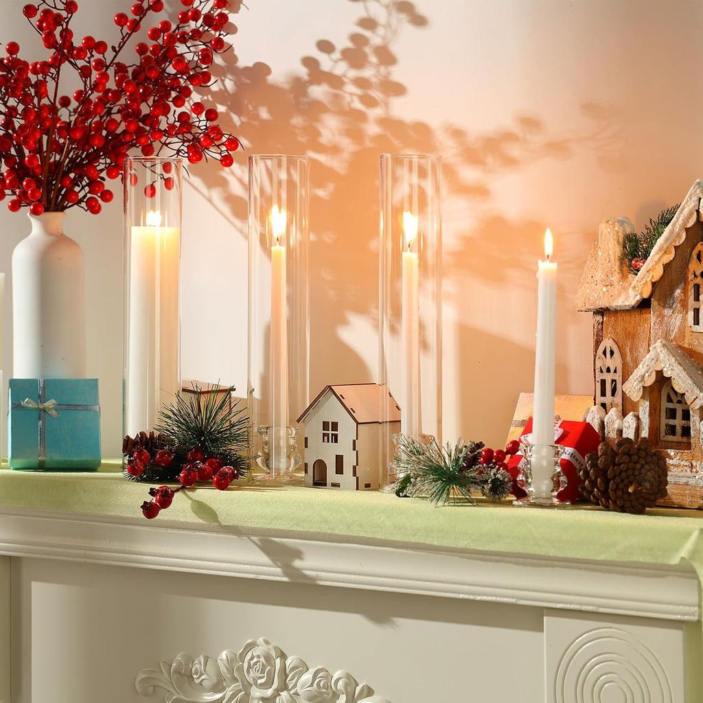 Glass Hurricane Candle Holders Candlestick Bulk 12.6",Clear,24 Set | 2.2" Taper Clear Candlestick Holders, Open Ended