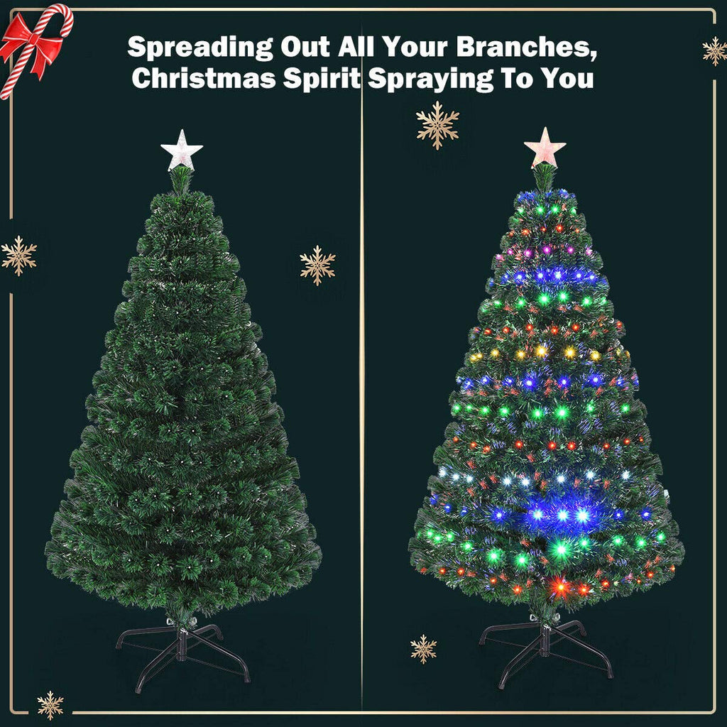 5ft Fiber Optic Artificial Christmas Tree, Pre-Lit Xmas Tree with Colorful LED Lights, 8 Lighting Modes, 180 Branch