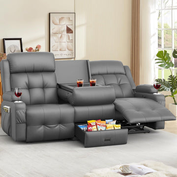 Recliner Sofa, 78.2" PU Leather Reclining Couch Loveseat with Flip Middle Backrest & Drawers