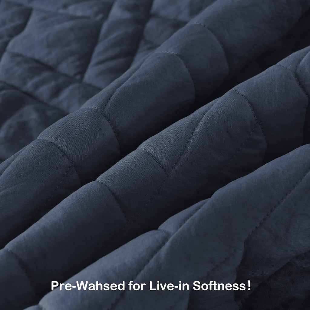 Quilt Set Queen Navy Blue, Classic Geometric Diamond Stitched Pattern, Ultra Soft Microfiber Lightweight Bedding