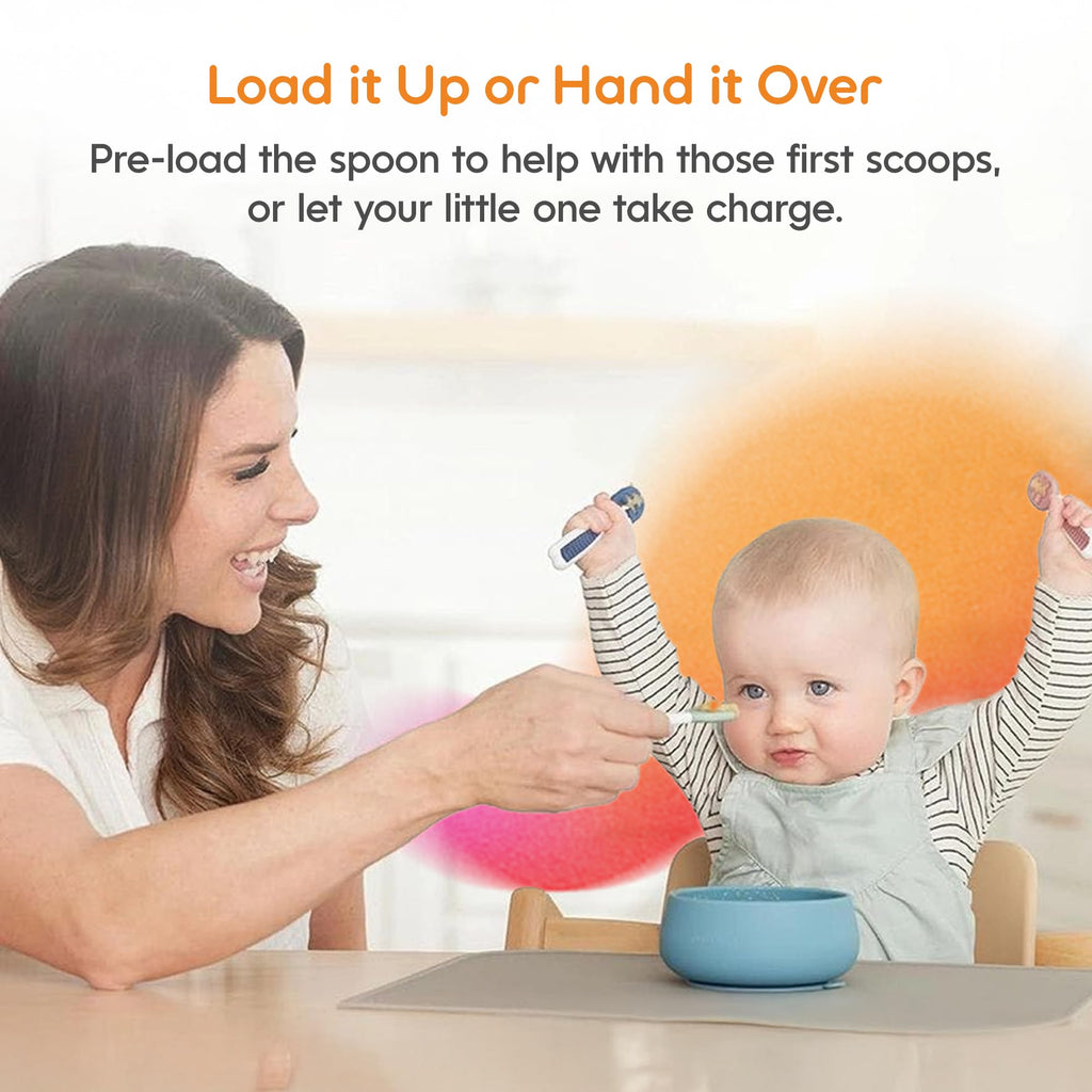 Baby Spoons Self Feeding 6 Months, 2-Pack Red/Orange