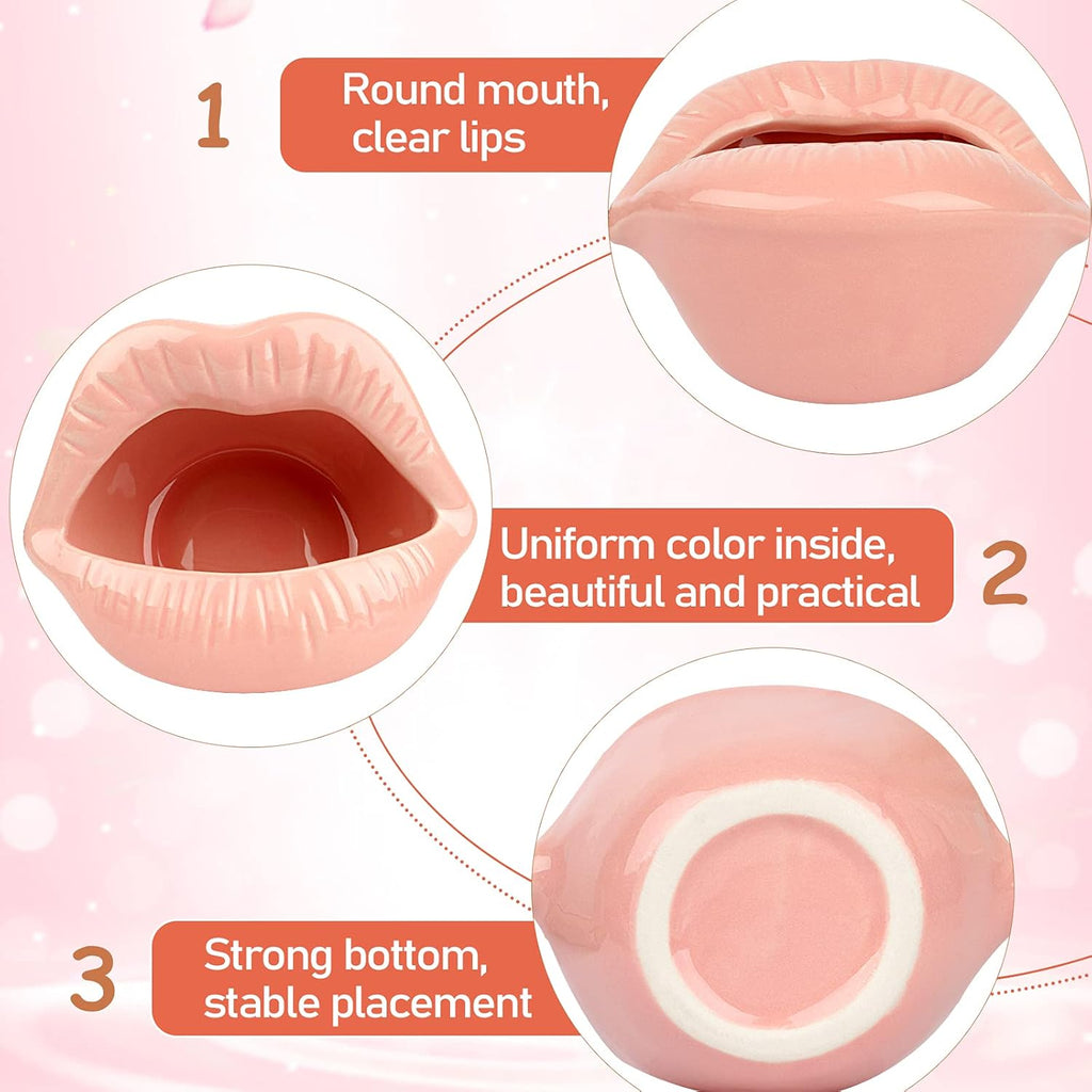 Ceramic Red Lips Lipstick Ring Holder, Pink