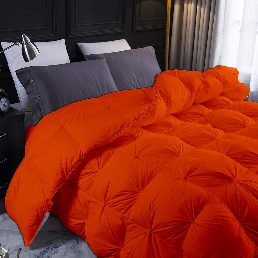Orange All Season Down Alternative Pintuck Comforter- Queen Size 90 x 90 Inches 1 pc Pinch Pleated Comforter 600 GSM