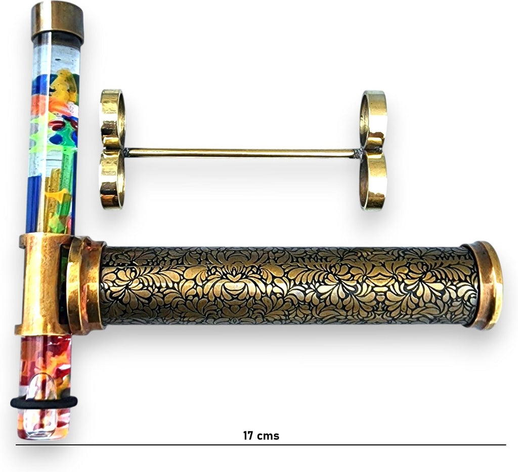Handcrafted Brass Kaleidoscope with Liquid Motion Chamber and Brass Stand - Vintage-Style Optical Art Collectible