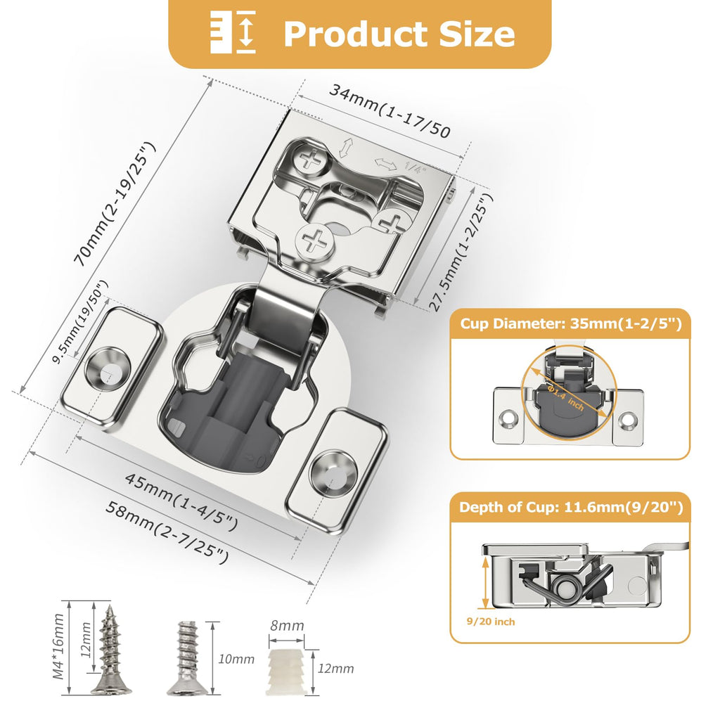 10 Pieces 1/4" Small Overlay Concealed Face Frame Hinges