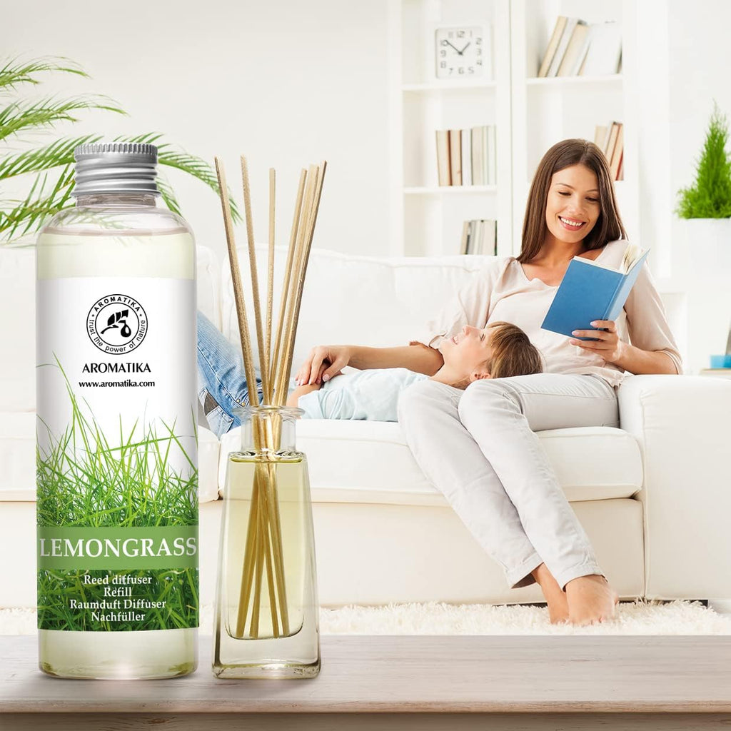 Lemongrass Reed Diffuser Refill, Natural Essential Lemongrass Oil 6.8 Fl Oz - Fresh & Long Lasting Fragrance - Best - Set of 68
