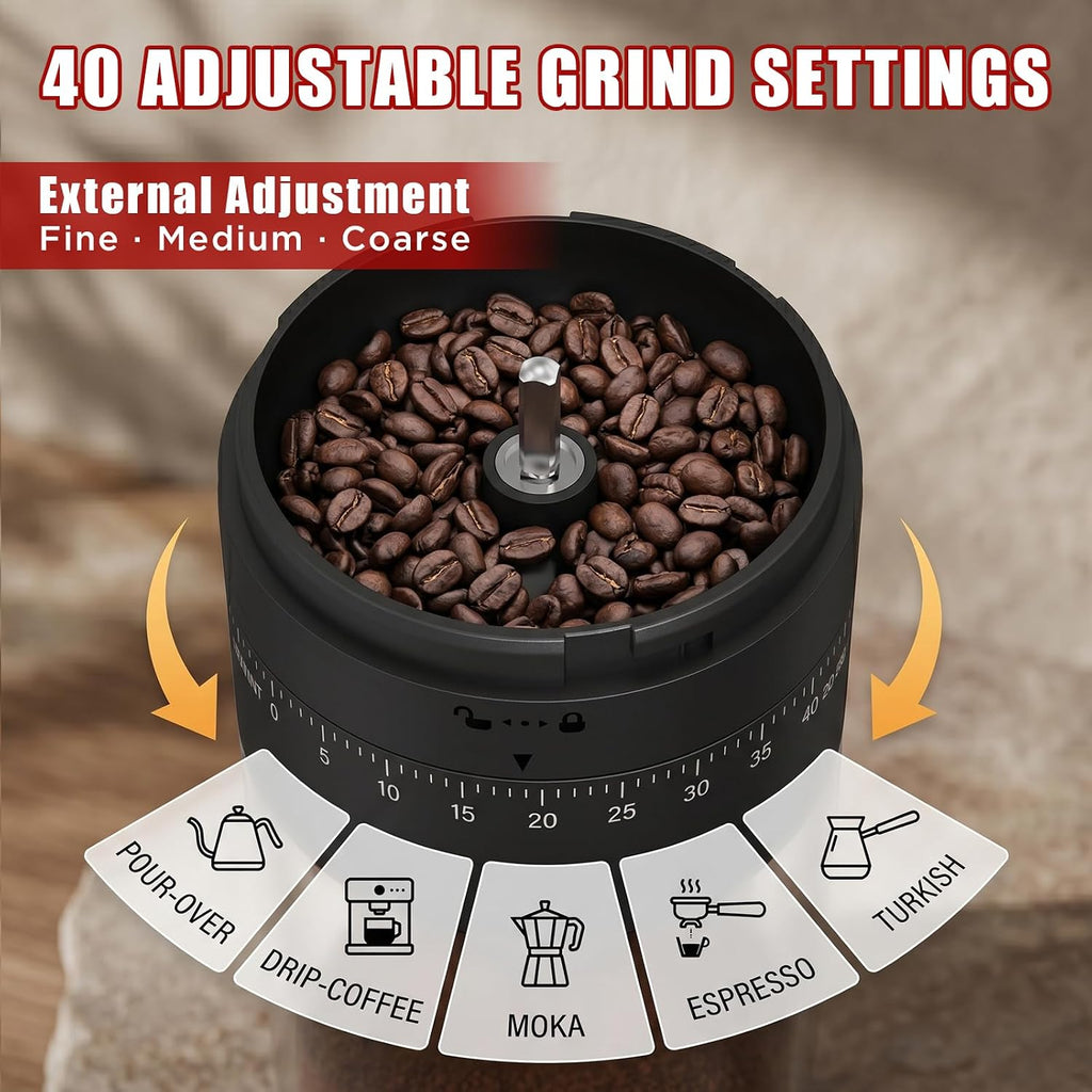Electric Coffee Grinder, Portable Coffee Bean Grinder with Conical Ceramic Burr, USB-C Rechargeable Espresso Grinder