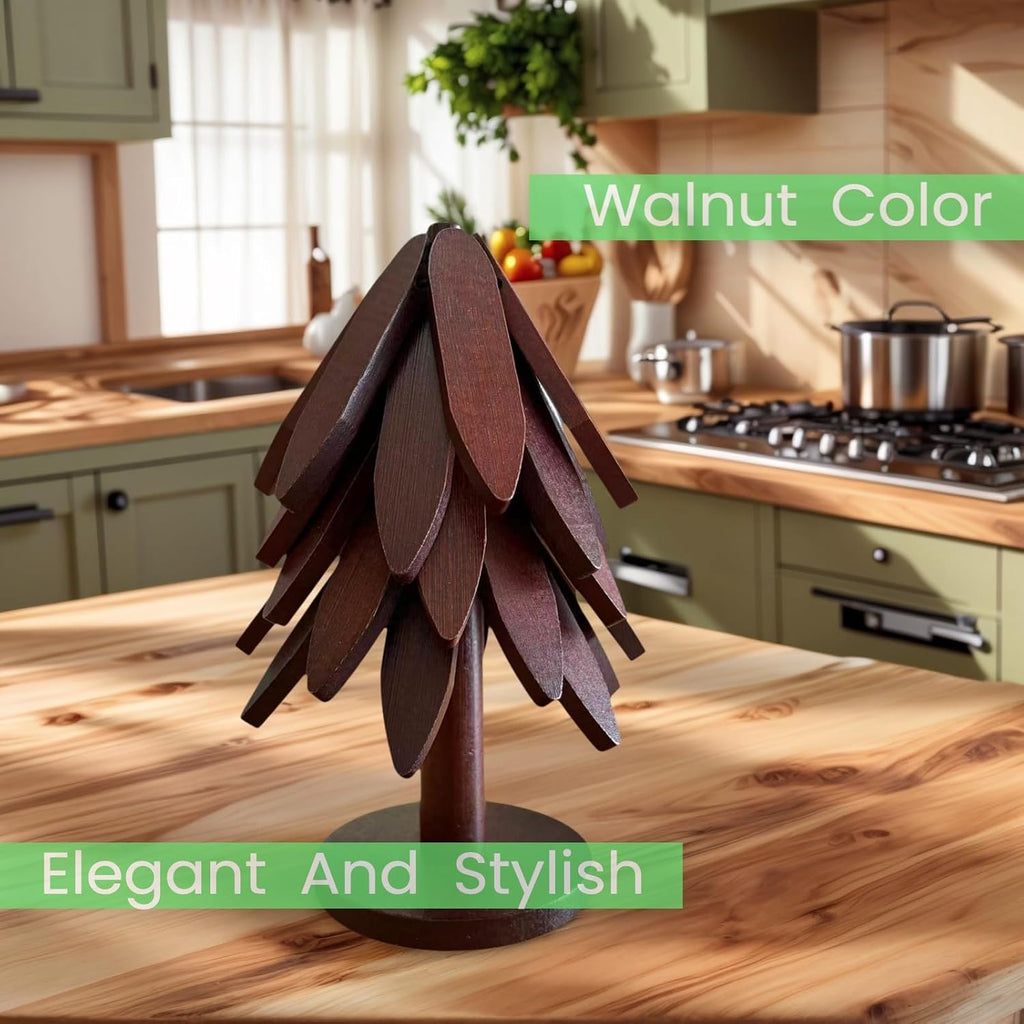 Wooden Trivets for Hot Dishes, Tree Trivets, Wooden Walnut Color - Set of 5