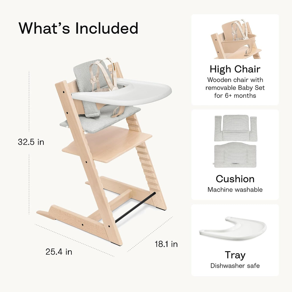 Tripp Trapp High Chair with Tray and Cushion, Black/Nordic Grey