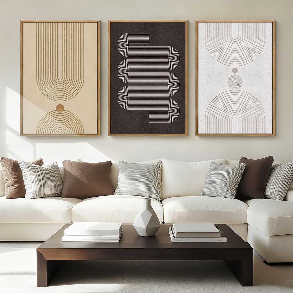 Extra Large Modern Neutral Framed Wall Art 24x36 Inch Black Abstract Canvas Wall Decor Beige Boho Geometric Artwork