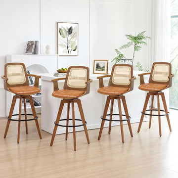 Mid Century Modern Bar Stools, Bar Height Swivel Chairs with Rattan Back