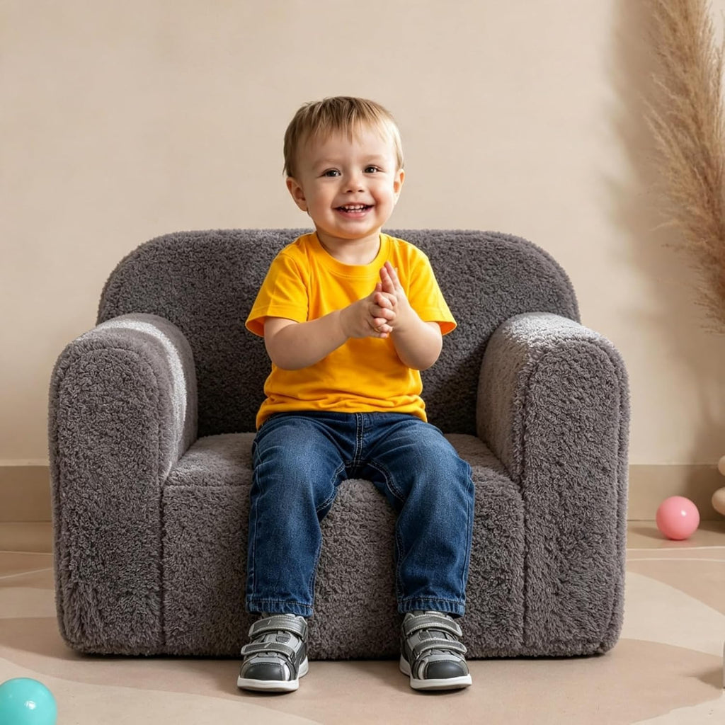Kids Snuggly-Soft Sherpa Chair, Comfy Sofa Chair, Grey