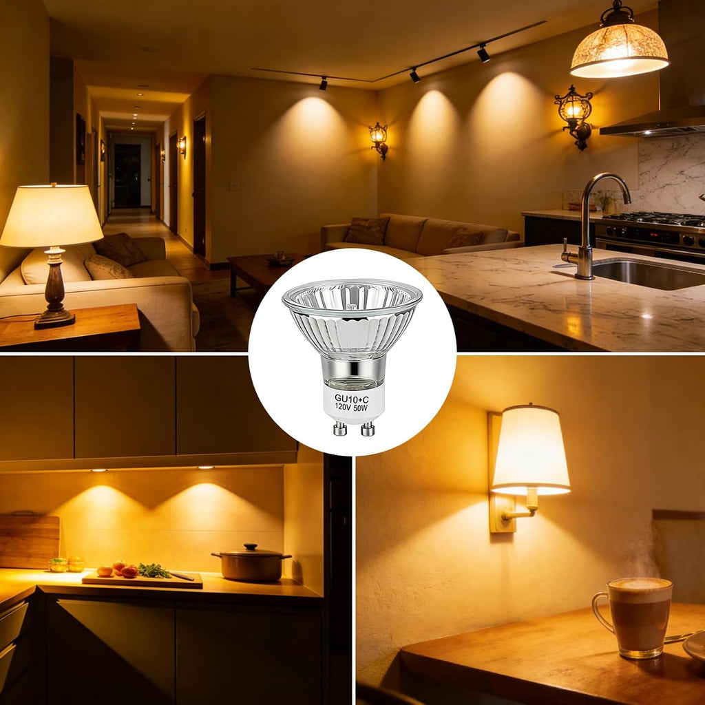 GU10 120V 50W Halogen Bulb Dimmable 2700K Warm White GU10+C 110-130V Bulb MR16 with Glass Cover for Candle Warmer