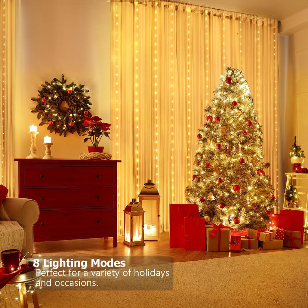 Fairy Curtain Lights 10ft x 10ft, 300 LED Twinkle String Lights