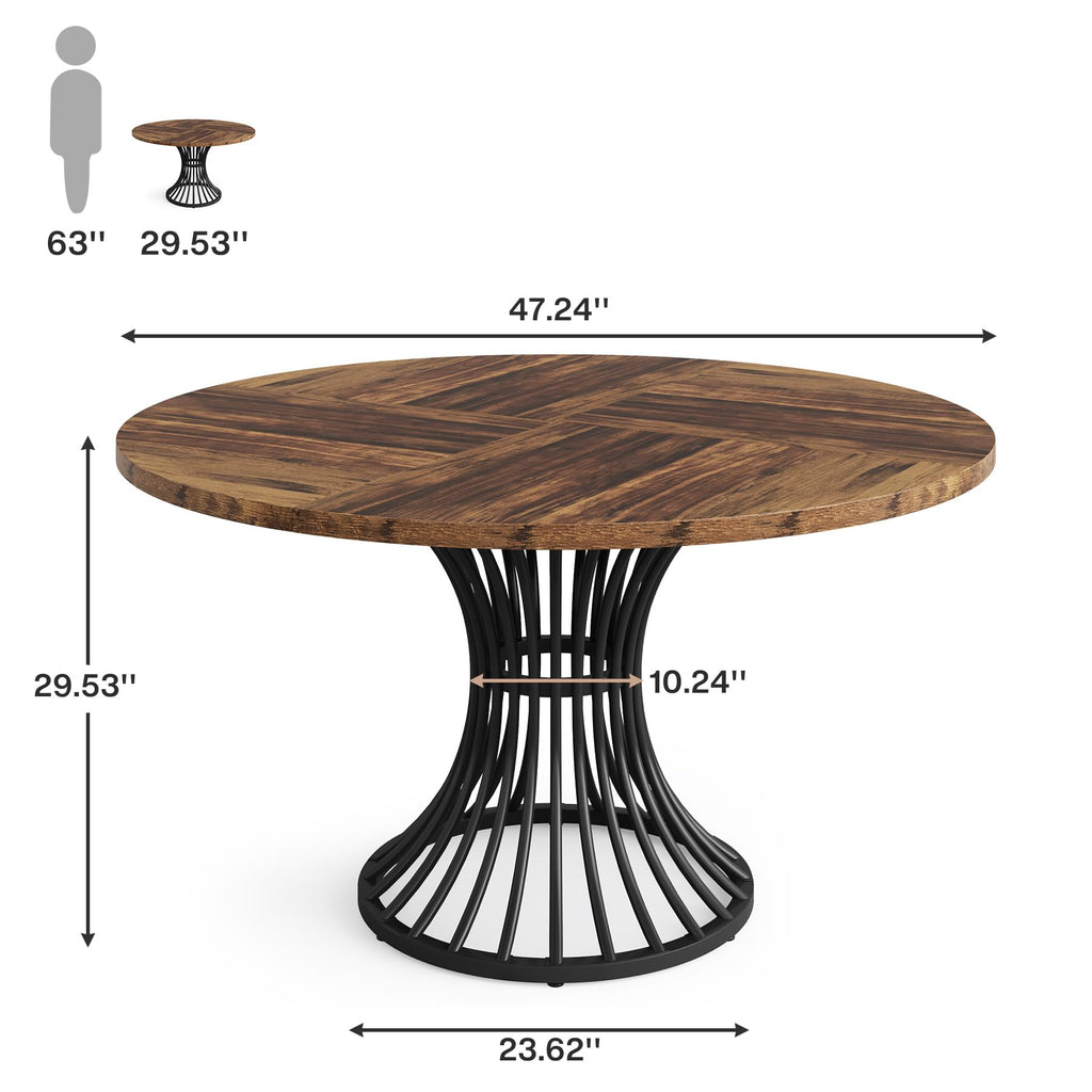 Round Dining Table for 4-6 People, 47" Farmhouse Dinner Table