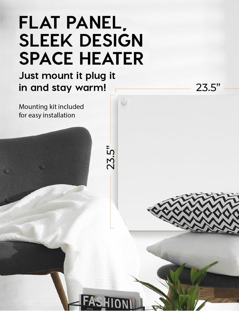 Wall Heater Panel with Thermostat - Electric Wall Mounted Heater for Indoor Use - 400Watt Convection Heater - Perfect