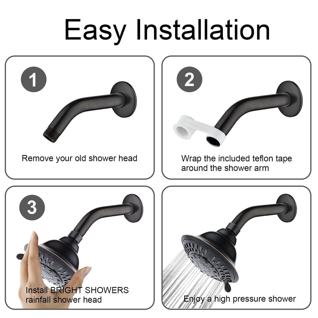 High Pressure Rain Shower Head, Fixed Shower Head with 5 Spray Settings, Adjustable Angle and Anti-Clog Nozzles, Oil