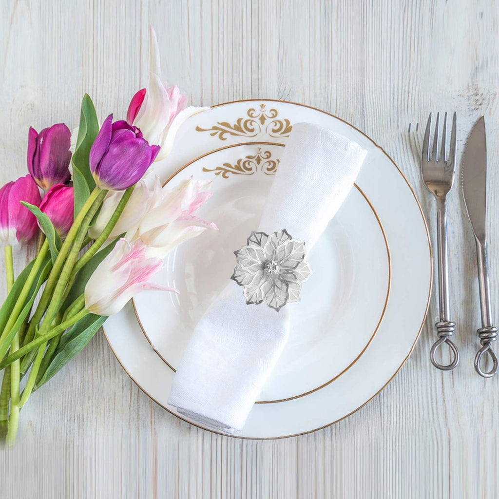 Alloy Napkin Rings with Hollow Out Flower Napkin Ring Holders for Wedding Party Holiday Banquet Christmas - Set of 12
