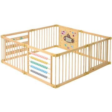 Wooden Playpen Extra Large for Toddlers and Babies - Under The Sea Theme Toy Design - (8/10) Wood Panels - Foldable