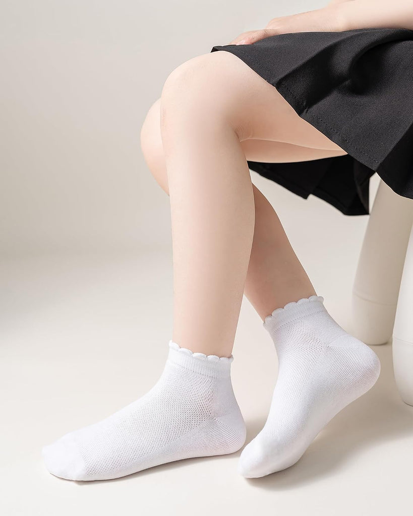Girls White Ruffle Socks School Uniform Kids Cotton Ankle Dress