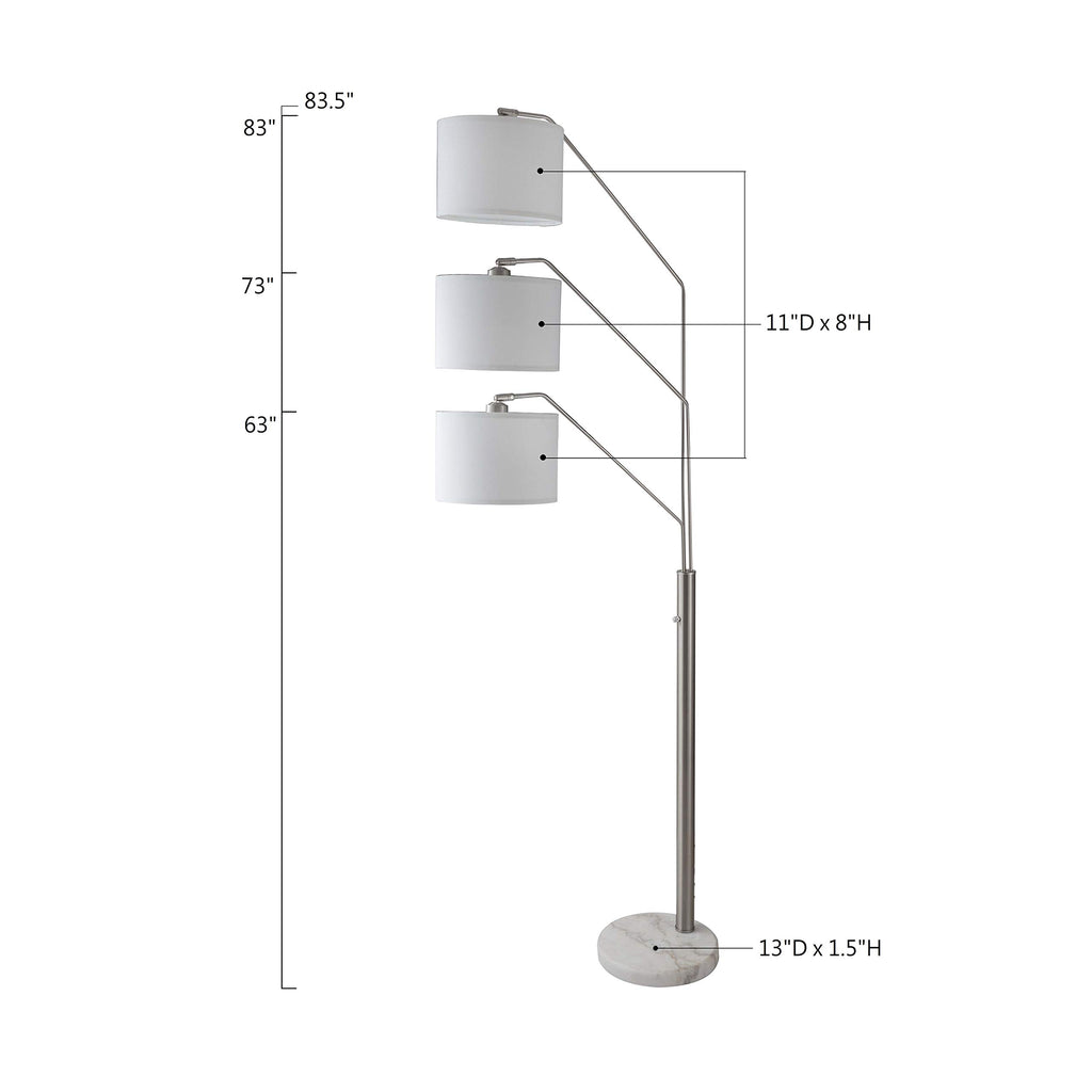 83.5" Arc Tree Floor Lamp - Featrue 3 Hanging White Drum Fabric Shade with Adjustable Swing Arm and Marable Base