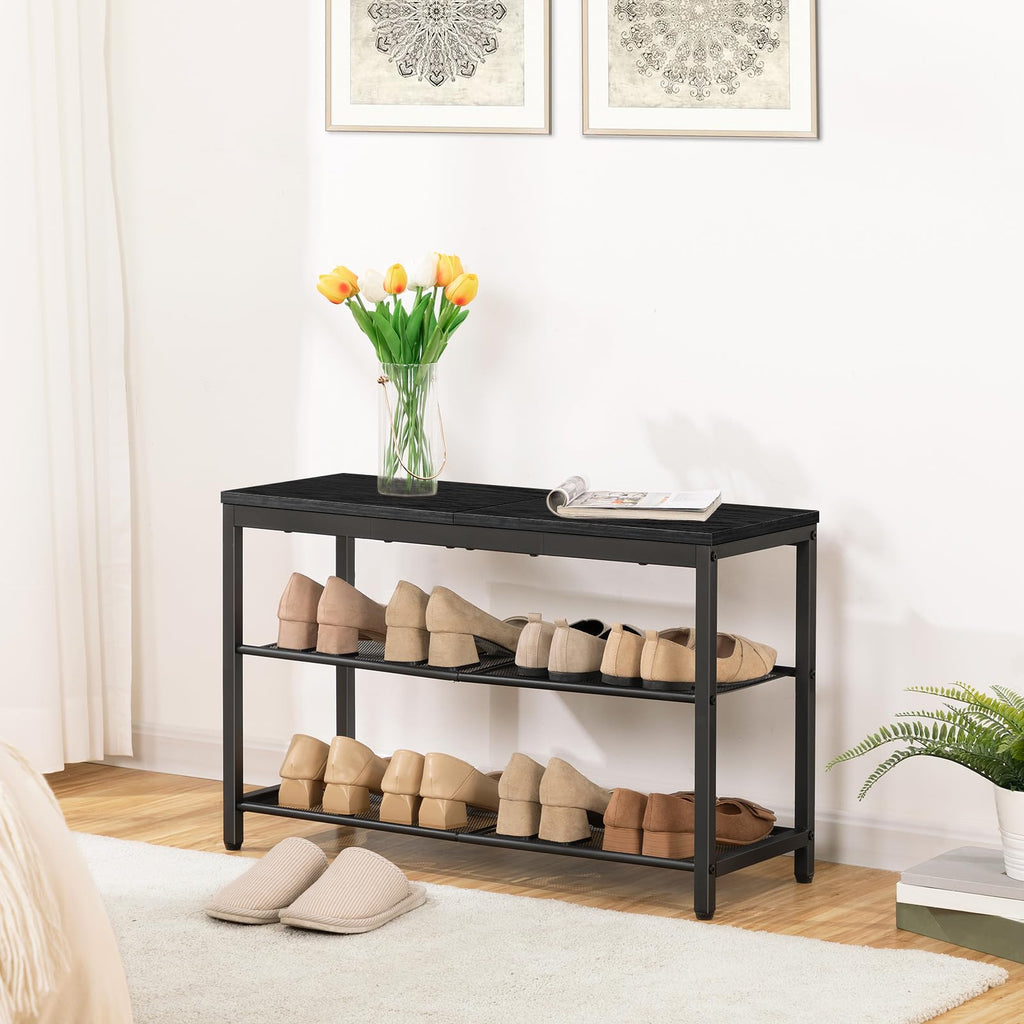 Shoe Bench, 3-Tier Shoe Rack, Industrial Shoe Organizer Storage Bench
