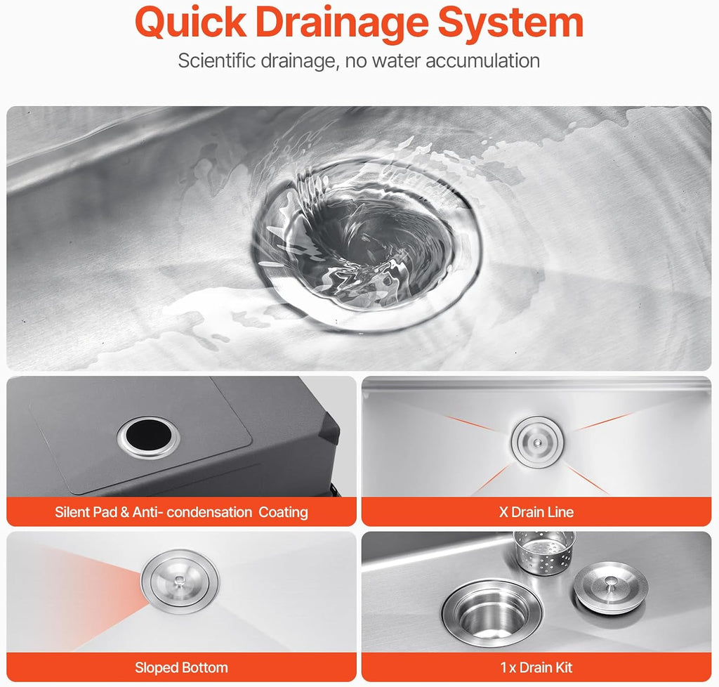 Drop Sink 33 Inch Kitchen Sink Workstation, 304 Stainless Steel Top Mount Sinks, Drop-In Single Bowl with Ledge &