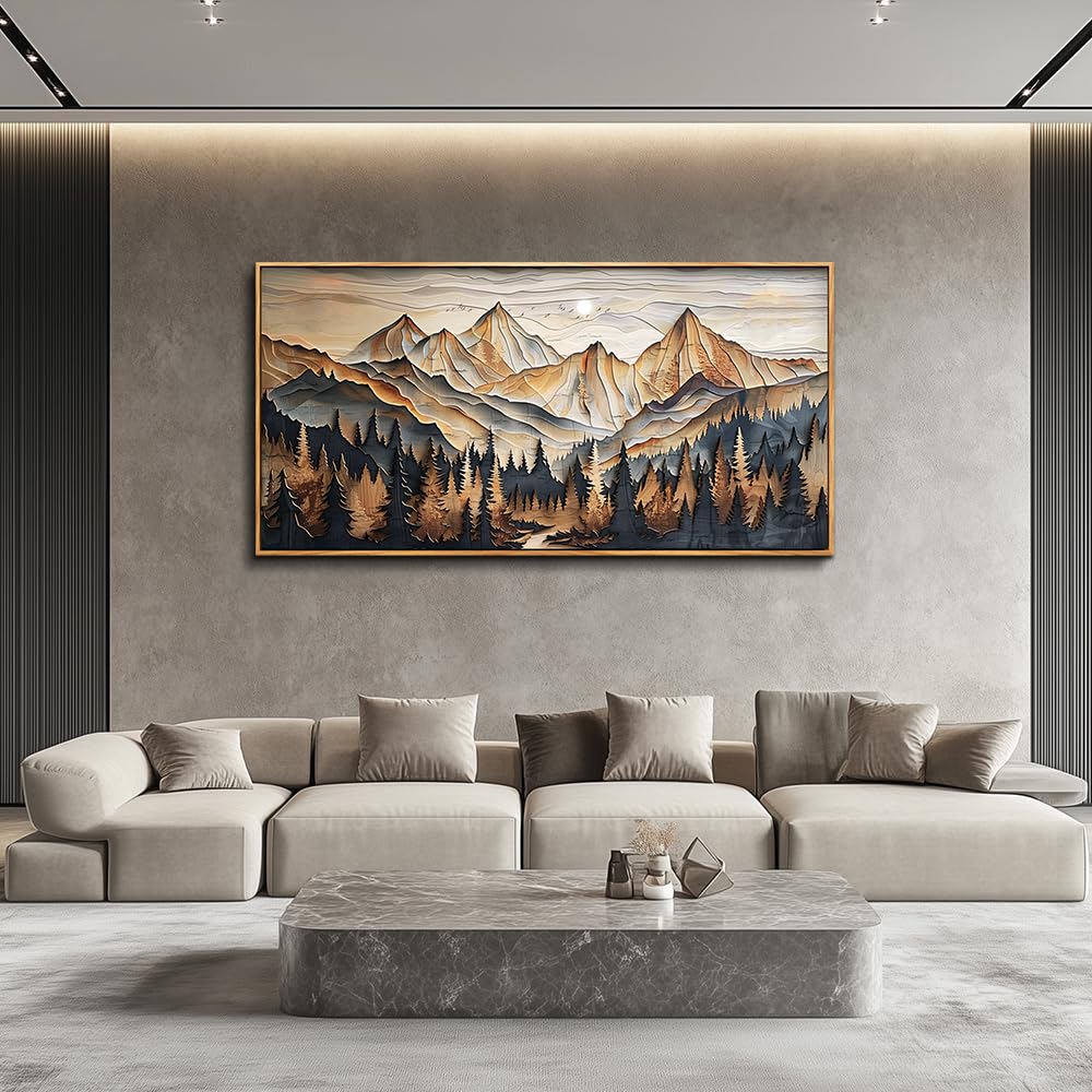 Wood Farmed Canvas Wall Art Wall Decor Office Wall Decoration Mountain Landscape Painting Abstract Pictures Artwork