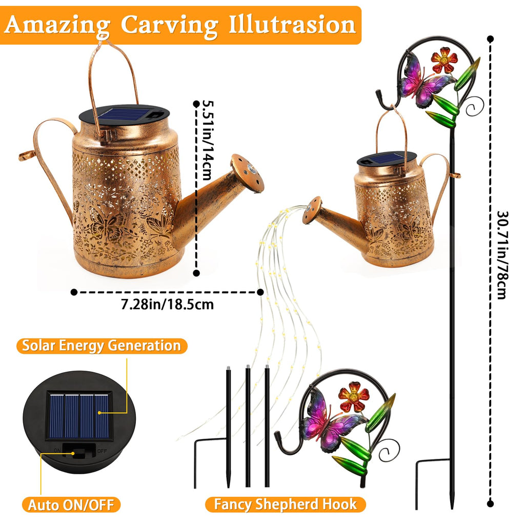 Watering Can Lights, Butterfly Hanging Lantern Solar Lights Outdoor