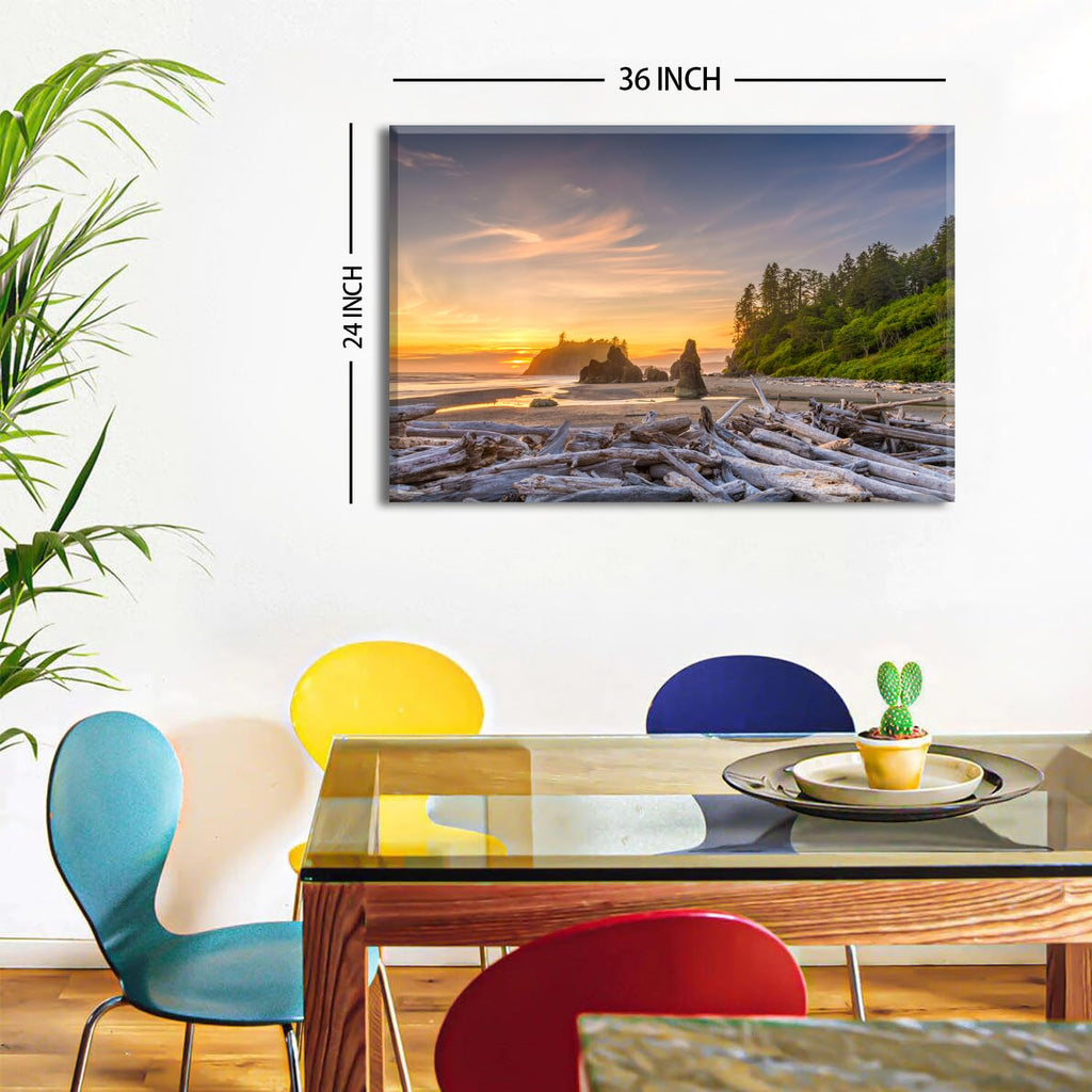 Large Ruby Beach Canvas Wall Art Olympic Coastal Trees Wood Canvas Pictures Sunset Ruby Beach Wall Decor Nature Ocean