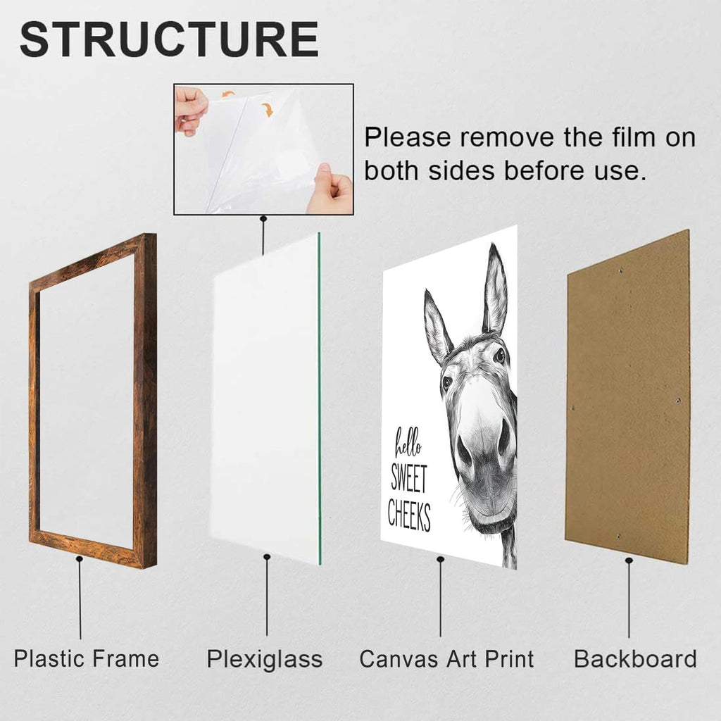Funny Bathroom Wall Art Black and White Bathroom Signs Decor Rustic Donkey Cow Pictures Wall Decor Funny Animals Head