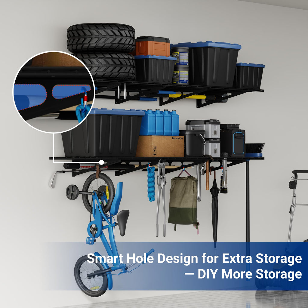 2-Pack 2x4ft 24-inch-by-48-inch Wall Shelf Garage Storage Rack Wall Mounted Floating Shelves, Black, Classic Series