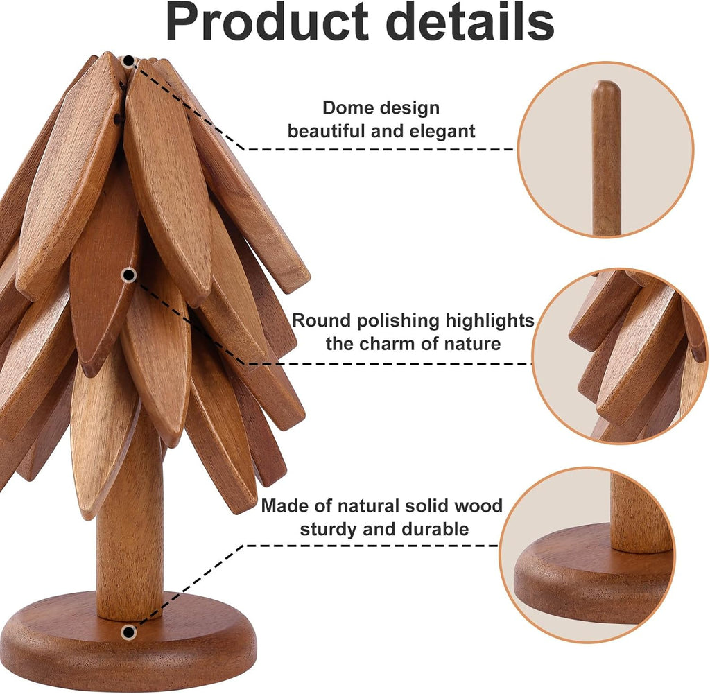 OKOM Wooden Trivets for Hot Dishes - 4+ Tree Shape Set, Foldable Hot Pot Holders Decor and Use (Beech) - Set of 5
