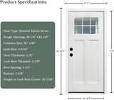 Fiberglass Entry Door, 36'' x 80'' Front Exterior Door with Brickmould and Vinyl Frame, Right Hand Inswing White