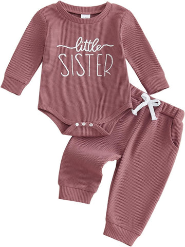 Baby Girl Fall Outfit Set Romper Pants Infant Waffle Clothes