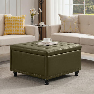 Large Square Storage Ottoman Bench, Tufted Upholstered Coffee Table with Storage, Oversized Storage Ottomans Toy Box