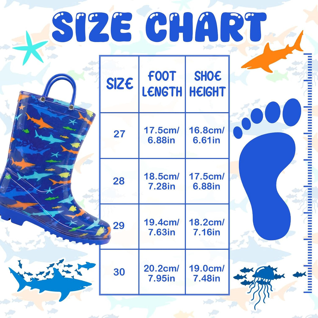 Kids Rain Boots For Boys Toddler Little Dinosaur Shark Rainboots
